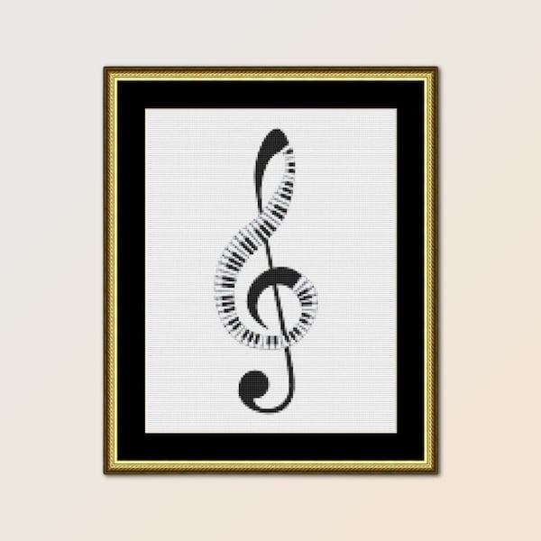 Piano Key Treble Clef Cross Stitch Pattern, Instant Digital Download, Printable Music Chart (685)