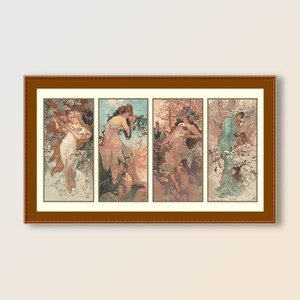 Schema punto croce Alphonse Mucha, Stagioni 1896, Download digitale immediato, Grafico stampabile (648)