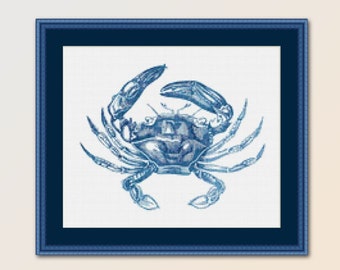 Blue Crab Cross Stitch Pattern, Instant Download, Printable Sealife PDF Chart (459)