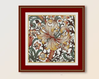 William Morris Cross Stitch Pattern, Golden Lily, Instant Digital Download, Printable Chart (718)