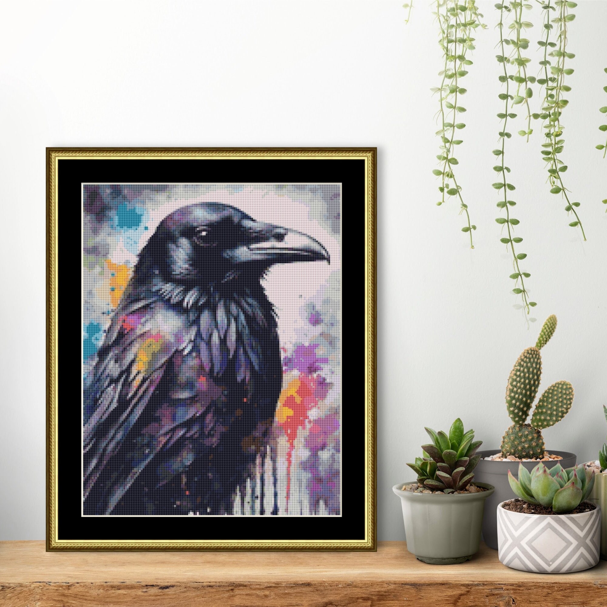 Watercolour Raven Cross Stitch Pattern, Instant Download, Printable PDF ...
