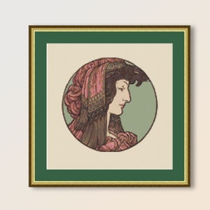 Alphonse Mucha Cross Stitch Pattern, Female Figure 2, Instant Download, Printable PDF Chart (520)