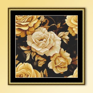 Golden Roses Cross Stitch Pattern, Instant Download, Printable Floral PDF Chart (484)