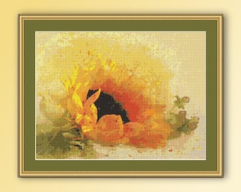 Abstraktes Sonnenblumen Kreuzstichmuster, sofortiger Download, druckbare PDF-Vorlage (871)