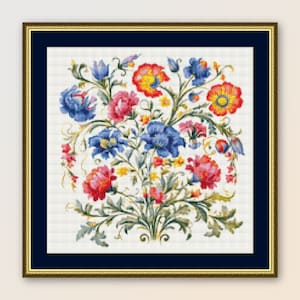 Blumen Fliesen Kreuzstichmuster, sofortiger digitaler Download, druckbare botanische PDF-Chart (130)