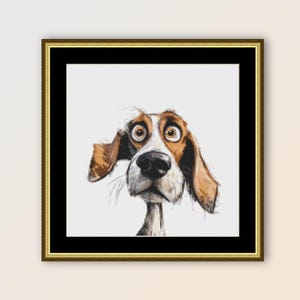 Geschrokken hond kruissteekpatroon, instant digitale download, afdrukbare grillige dierenkaart (227)