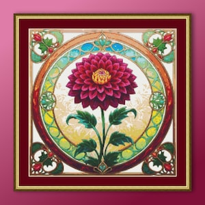 Dahlia Filigree Cross Stitch Pattern, Instant Digital Download, Printable PDF Floral Chart  (108)
