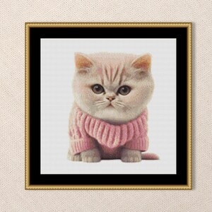 Kitty Cat Cross Stitch Pattern, Instant Digital Download, Printable Anthropomorphic Animal Chart (998)