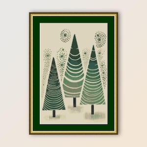 Wald im Winter Kreuzstich Muster, sofortiger digitaler Download Volkskunst, druckbare primitiv PDF botanische Karte (393)