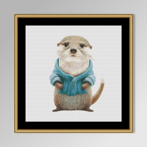 Otter Kreuzstichmuster, sofortiger digitaler Download, druckbare anthropomorphe Tierkarte (945)