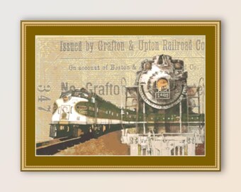 Patrón de punto de cruz con collage de trenes, descarga instantánea, gráfico de ferrocarril imprimible en PDF (420)