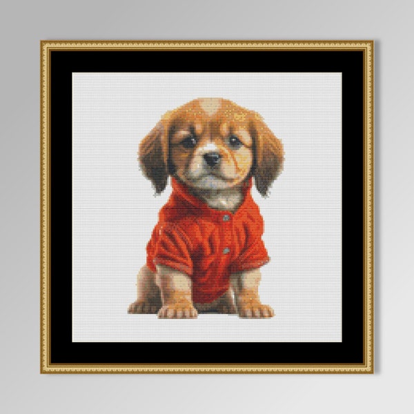 Puppy Dog Cross Stitch Pattern, Instant Digital Download, Printable Anthropomorphic Animal Chart, Precious Puppy #1 (968)