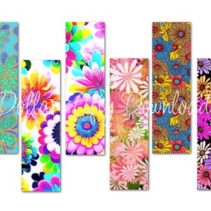 Zes afdrukbare bladwijzers met retro bloemen voor ongewenste tijdschriften, kunsttijdschriften, scrapbooking, kaarten, enz., JPG en PDF, Instant Download (BM014)
