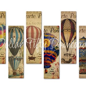 Zes afdrukbare heteluchtballonbladwijzers voor ongewenste tijdschriften, kunsttijdschriften, scrapbooking, kaarten, enz., jpg-pdf, instant digitale download (BM003)
