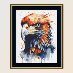 Aquarell Adler Kreuzstichmuster, sofortiger digitaler Download, druckbare PDF Vogel xStitch Chart (074)