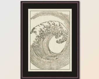 Japanese Wave Cross Stitch Pattern, Instant Download Printable Chart, Mori Yuzan (111)