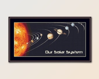 Solar System Cross Stitch Pattern, Instant Download, Printable Astronomy Chart  (466)