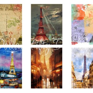 Six Printable Eiffel Tower Images for Junk Journals, Art Journals, Scrapbooking, Cards, Gifts, JPG and PDF, Instant Download (R003)