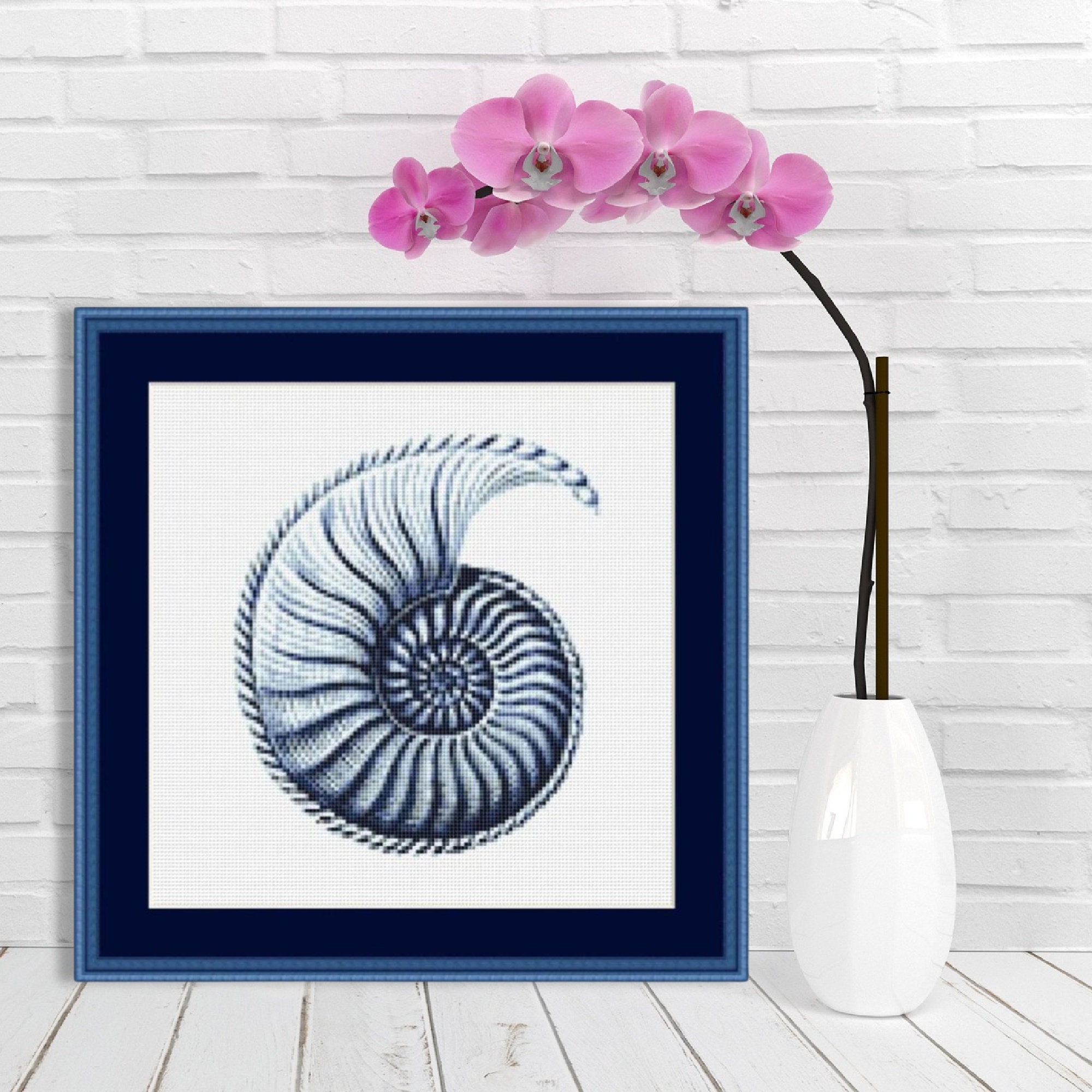 Blue Nautilus Shell Cross Stitch Pattern, Ernst Haeckel, Instant ...