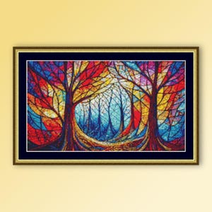 Fantasy Landscape Cross Stitch Pattern, Instant Digital Download, Printable PDF Forest Woodland Chart (148)