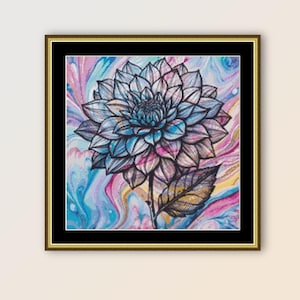 Dahlia Silhouette Cross Stitch Pattern, Instant Digital Download, Printable PDF Floral Chart (301)