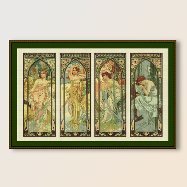 Alphonse Mucha Cross Stitch Pattern, Times of the Day, Instant Digital Download, Printable Chart (680)