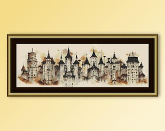 Printable Castle Cross Stitch Pattern, Instant Download PDF Chart (005)