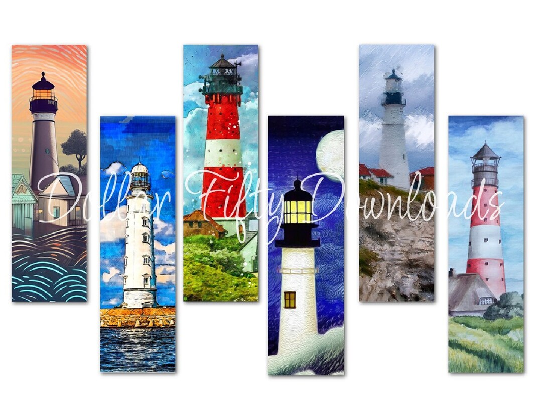 【専用ページ】「light house」原画 Six Printable Lighthouse Bookmarks for Junk Journals, Art