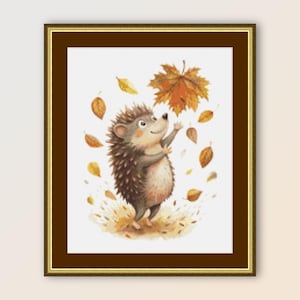 Happy Hedgehog-kruissteekpatroon, instant digitale download, afdrukbare dierenkaart herfst herfst (505)
