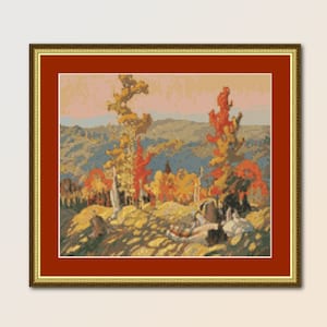 Canadian Landscape Cross Stitch Pattern, Autumn in the Northland, Instant Digital Download, Printable PDF Chart, Franklin Carmichael (310)