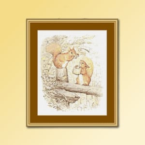 Padrão de ponto cruz Beatrix Potter, Squirrel Nutkin e Twinkleberry, download digital instantâneo, gráfico PDF para impressão (BP063)