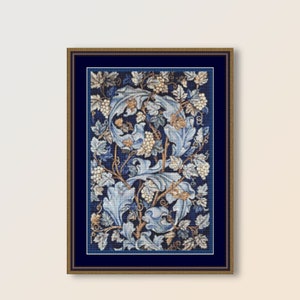 William Morris-kruissteekpatroon, acanthusbladeren en -druiven, instant digitale download, afdrukbare bloemenkaart (719)
