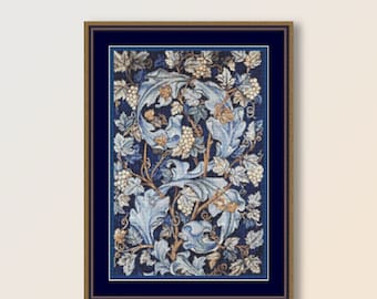 William Morris Cross Stitch Pattern, Acanthus Leaves and Grapes, Instant Digital Download, Printable Floral Chart (719)