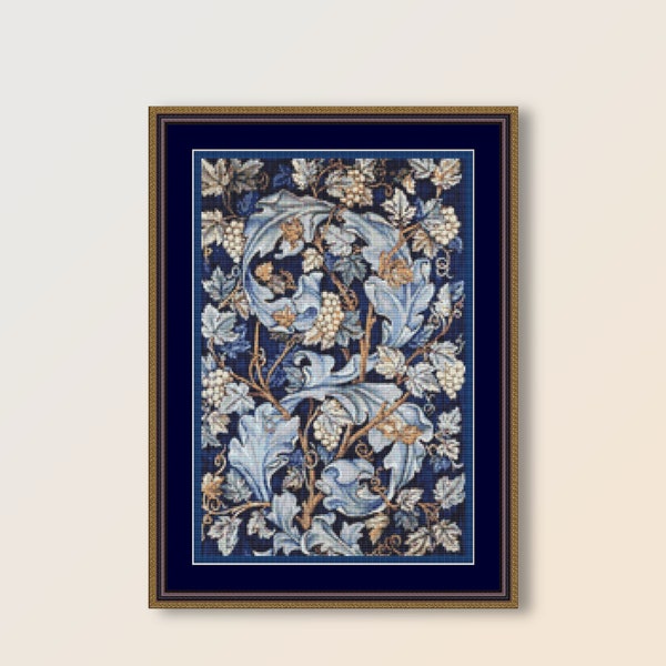 William Morris Cross Stitch Pattern, Acanthus Leaves and Grapes, Instant Digital Download, Printable Floral Chart (719)