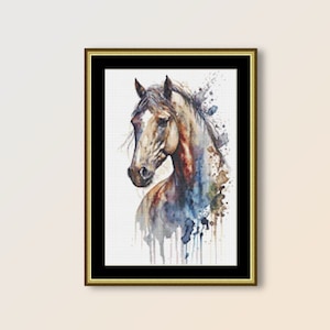 Watercolour Horse Cross Stitch Pattern, Instant Digital Download Printable Animal Chart (1023)