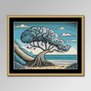 Seashore Fantasy #1 Cross Stitch Pattern, Instant Digital Download, Printable PDF Abstract Seascape Chart (083)
