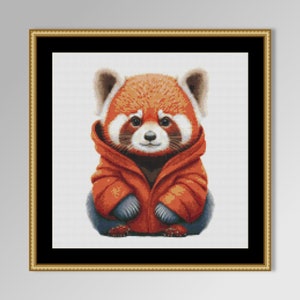 Patrón de punto de cruz de panda rojo, descarga digital instantánea, gráfico de animal antropomórfico imprimible (944)