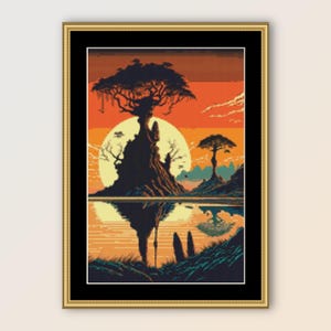 Sunset Reflection #1 Cross Stitch Pattern, Instant Digital Download, Printable PDF Landscape Chart (514)