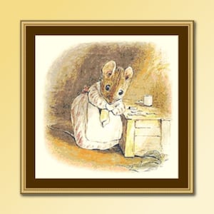 Patrón de punto de cruz de Beatrix Potter, La señora Tittlemouse, descarga instantánea, gráfico imprimible en PDF, &quot;Barría, fregaba y quitaba el polvo&quot; (BP043)