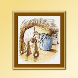 Peter Rabbit&#39;s Family Cross Stitch Pattern, &quot;Busy Cooking&quot;, Beatrix Potter, Instant Digital Download, Printable PDF Chart (BP064)