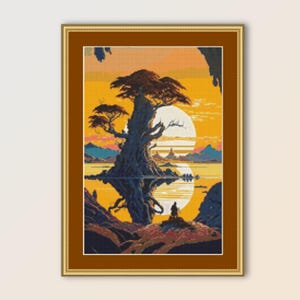 Sunset Reflection #2 Cross Stitch Pattern, Instant Digital Download, Printable PDF Landscape Chart (541)