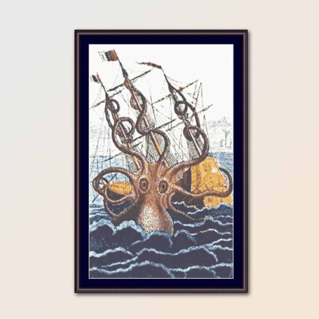 Kraken Sea Monster Cross Stitch Pattern, Colossal Octopus, Instant ...