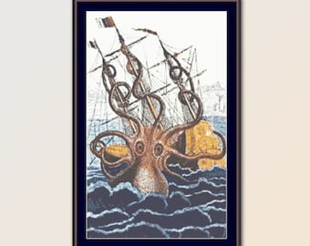 Kraken Cross Stitch Pattern: Sea Monster Octopus, Pierre Denys De Montfort (Digital Download)