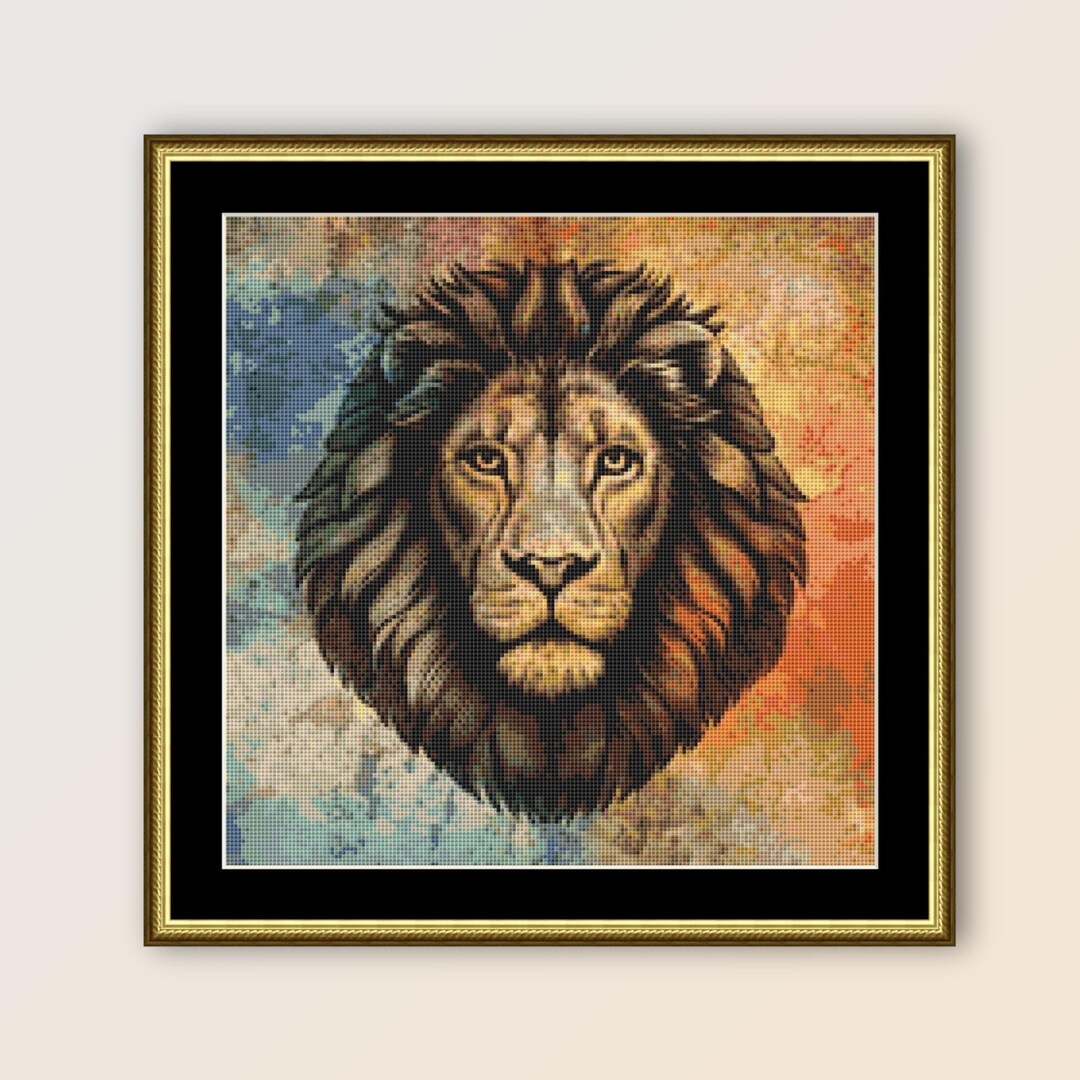 ライオンページ ライオンのシルエットのクロスステッチパターン、即時ダウンロード