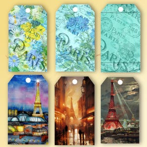 Zes afdrukbare Parijs-tags voor ongewenste tijdschriften, kunsttijdschriften, scrapbooking, kaarten, geschenken, jpg en pdf, direct downloaden (T012)
