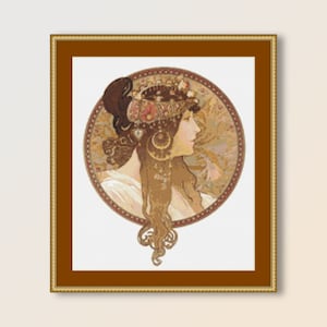 Alphonse Mucha Cross Stitch Pattern, Byzantine Figure, Instant Digital Download, Printable PDF Chart (514)