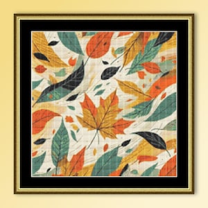 Falling Leaves Autumn Cross Stitch Pattern, Instant Digital Download, Printable Fall Botanical PDF Chart (233)