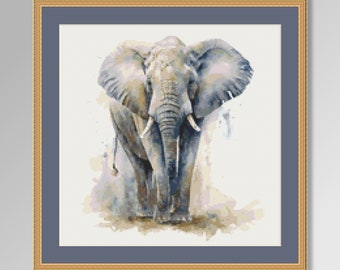 Watercolour Elephant Cross Stitch Pattern, Instant Download, Printable Wild African Animal Chart (1040)