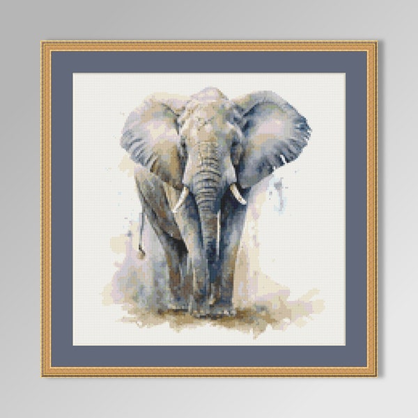 Watercolour Elephant Cross Stitch Pattern, Instant Digital Download, Printable Wild African Animal Chart (1040)