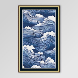Motif de point de croix paysage marin, « Rolling Waves », téléchargement numérique instantané, PDF imprimable carte maritime (107)